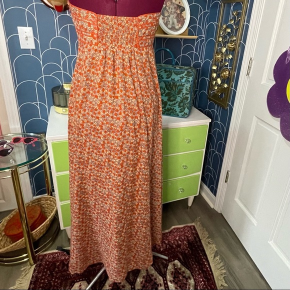 Floral Strapless Cotton Silk Blend Maxi Dress Size 6 - Picture 4 of 10